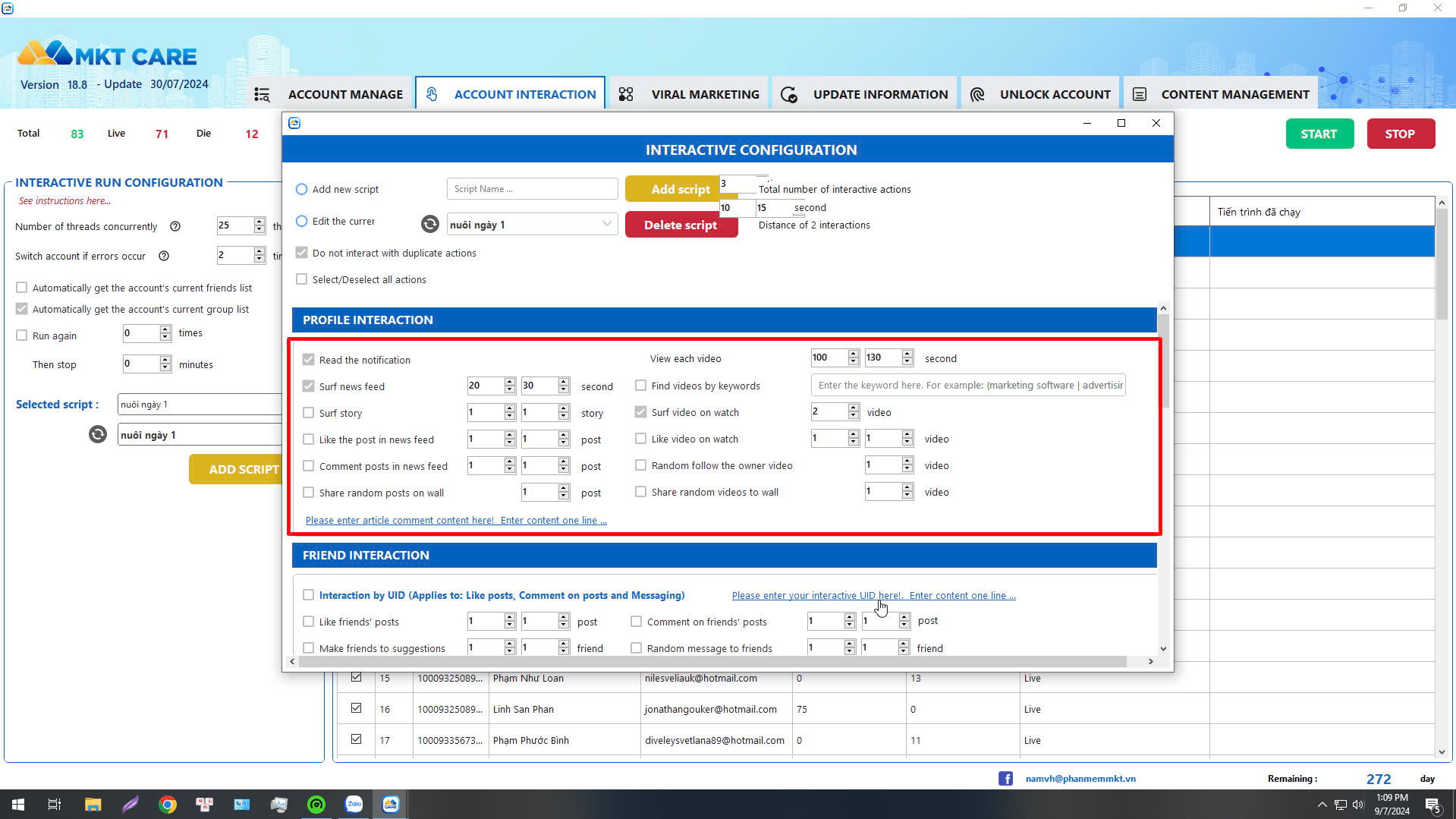 Instructions on How to Account Interaction on MKT Care