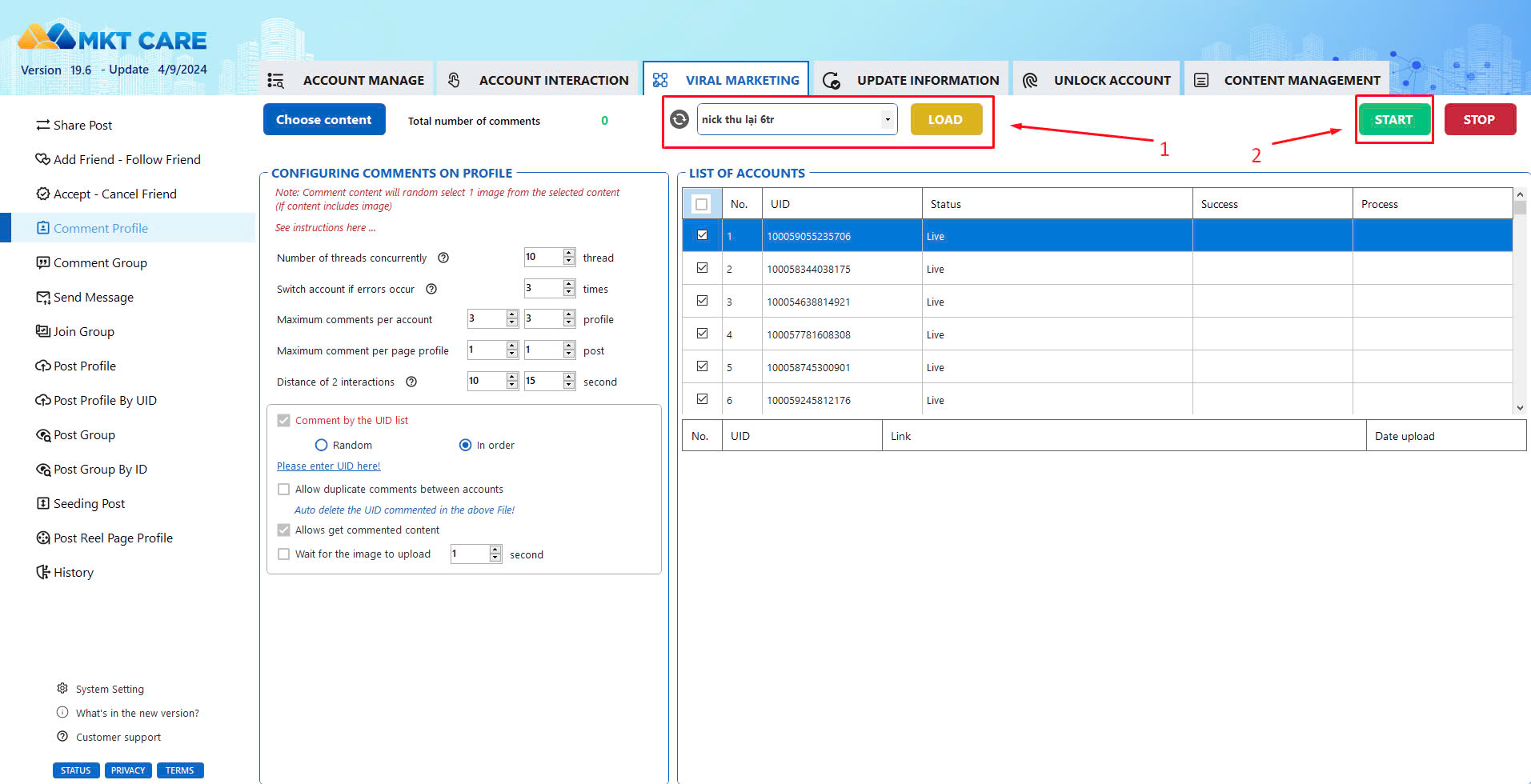 Instructions on How to Use Facebook Auto Comment MKT Care Tool