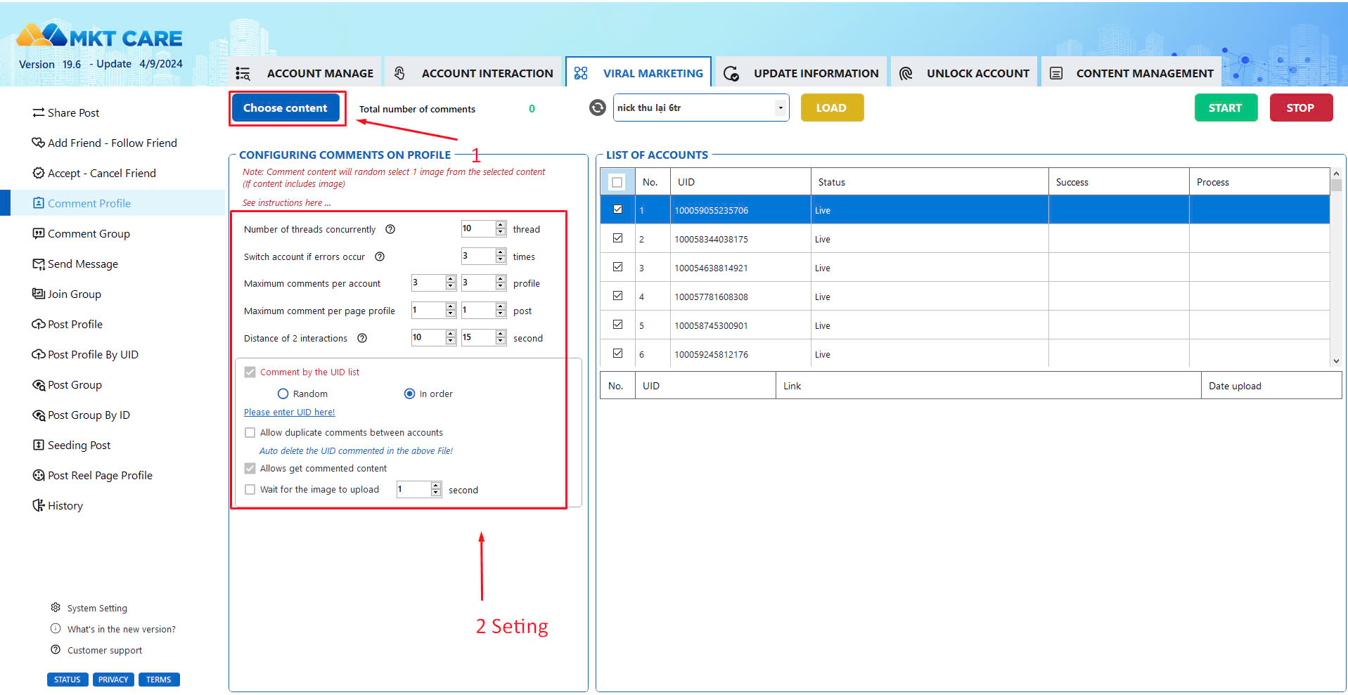 Instructions on How to Use Facebook Auto Comment MKT Care Tool