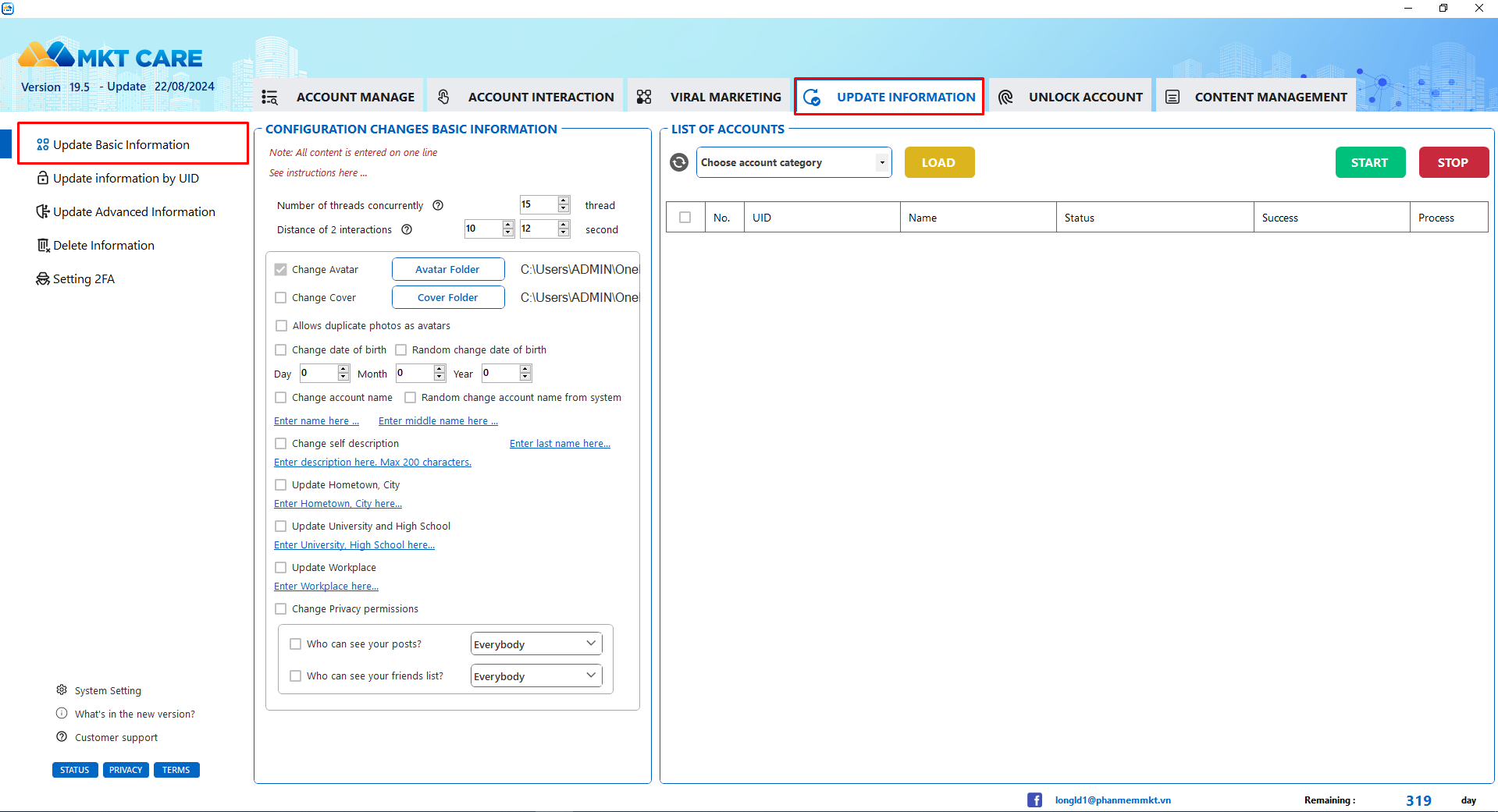 Instructions on How to Update Account Information on MKT Care