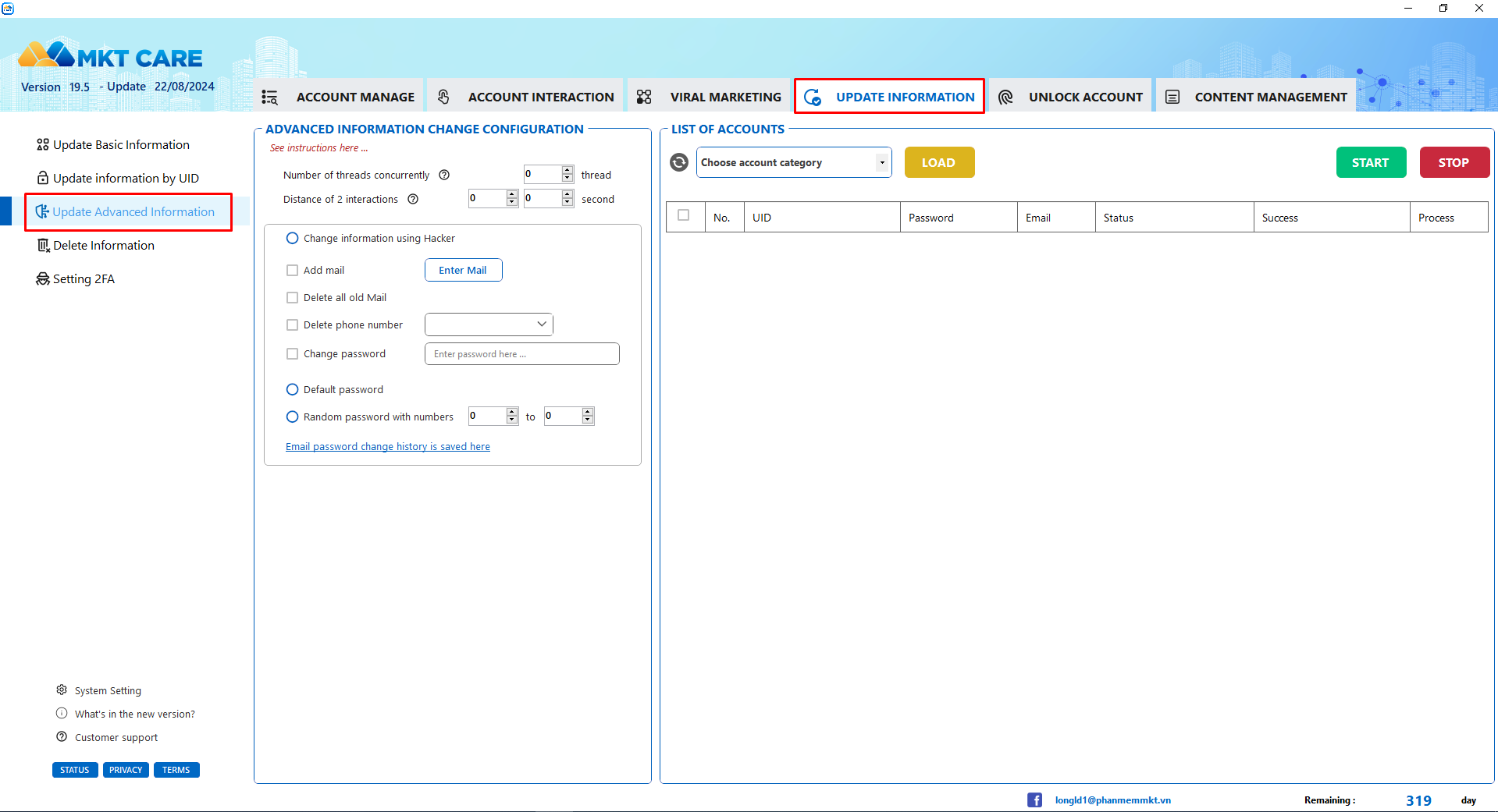 Instructions on how to Update Advanced Information on MKT Care