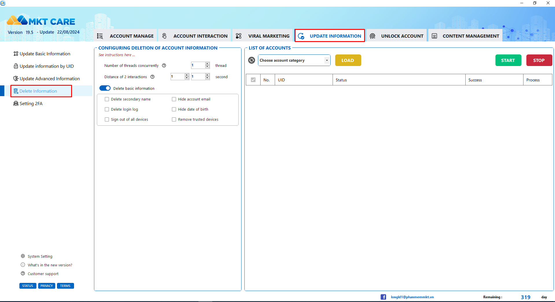 Instructions on how to Delete Information on MKT Care