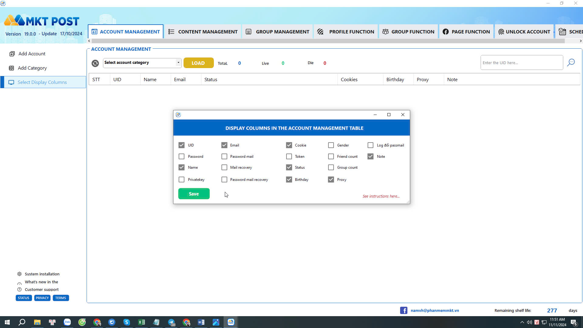 Choose Columns to Display Information