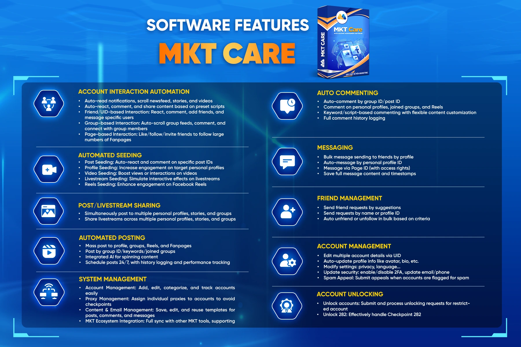MKT Care supports managing unlimited Facebook accounts